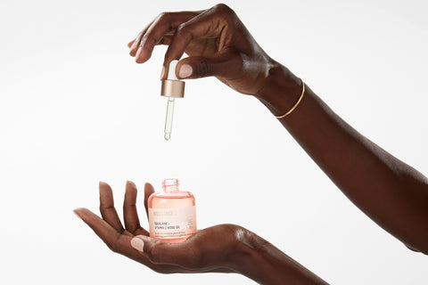 Squalane + Vitamin C Rose Oil open with dropper