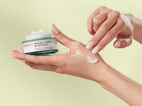 Squalane + Probiotic Gel Moisturizer texture massaging into hand
