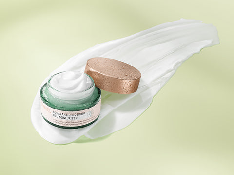 Probiotic Gel Moisturizer Jar Open with Product swipe