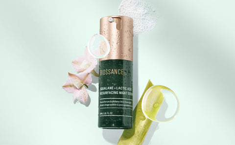 Lactic Acid Resurfacing Night Serum featuring ingredient imagery